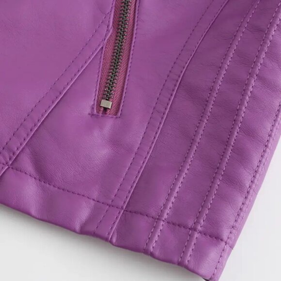 Gorgeous Violet Purple Faux Leather Pleather Moto Jacket - Picture 6 of 10